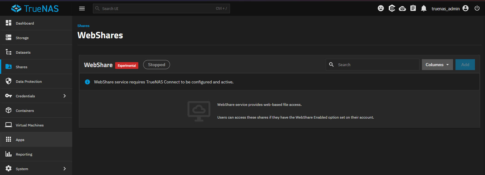 Webshare feature in truenas 27 rc1