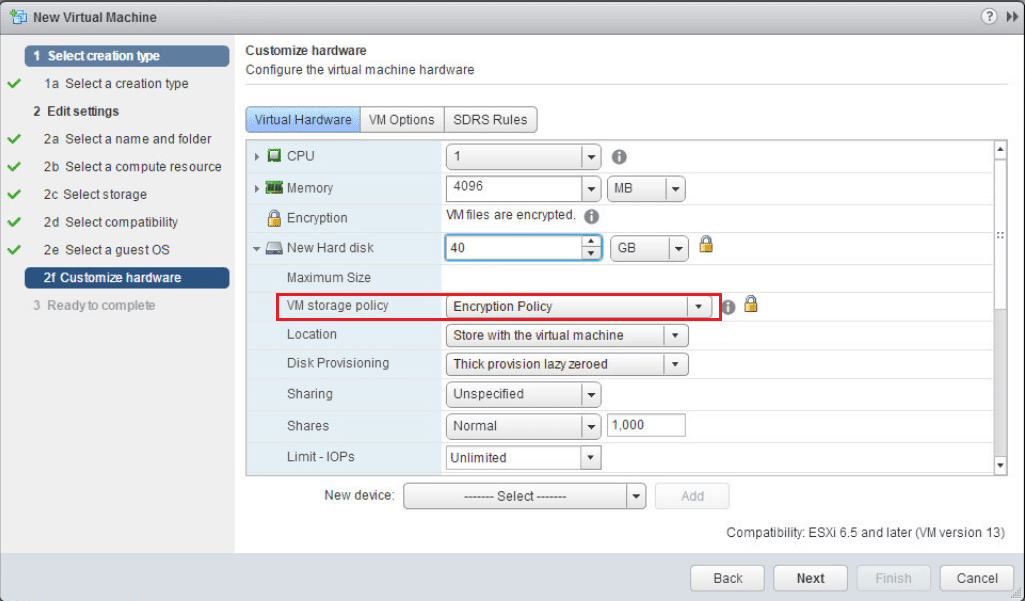 encrypt27 VMware vSphere 6.5 Configure Encrypted VMs