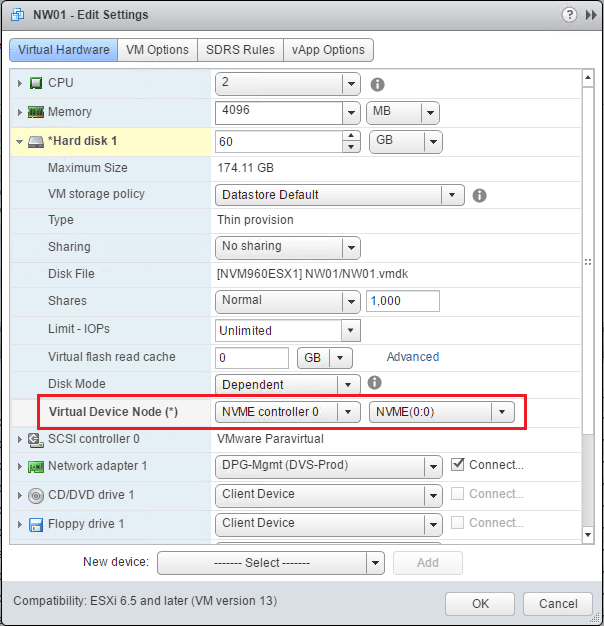 nvmecon06 Change Paravirtual to NVMe virtual storage controller in vSphere 6.5