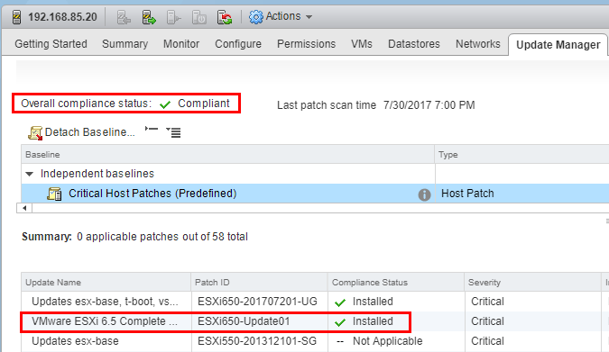 ESXi-6.5-Update-1-successfully-installed-check-compliance