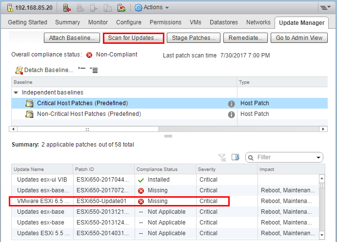 Scan-for-Updates-ESXi-6.5-Update-1-Missing