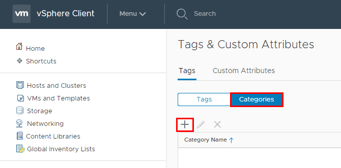 Create-a-new-Tag-category Using VMware VM Storage Policies