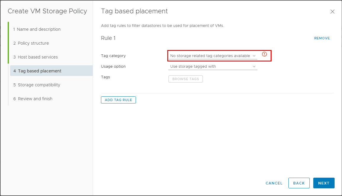 Error-if-no-storage-related-tags Using VMware VM Storage Policies