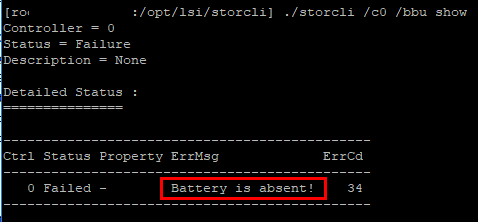 StorCLI-BBU-command-showing-no-battery-present