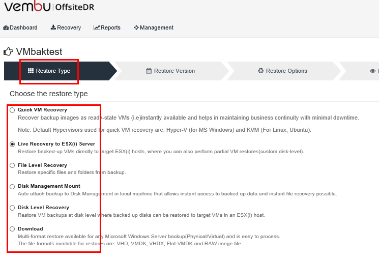 Vembu-OffsiteDR-restore-options-available