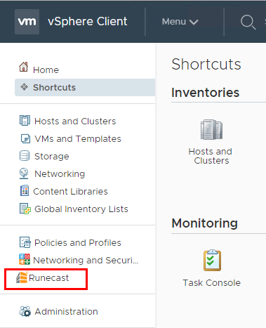 vCenter-HTML-5-web-client-Runecast-menu