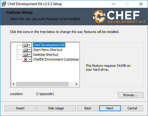 Choosing-features-and-install-location-of-Chef-Development-Kit