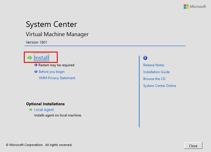 Click-the-Install-Link-on-the-System-Center-Virtual-Machine-Manager-1801-installation-screen