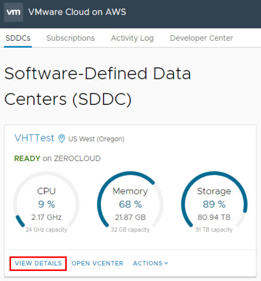 VMware-Cloud-on-AWS-Dashboard-and-viewing-details