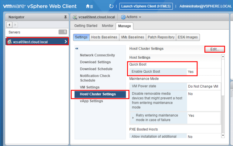 Configuring VMware ESXi 6.7 Quick Boot and HTML5 vSphere Update Manager ...