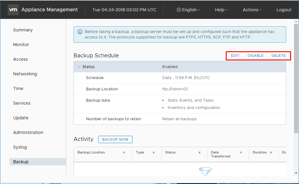 VCSA-6.7-Backup-Schedule-options-to-Edit-Disable-or-Delete-a-schedule