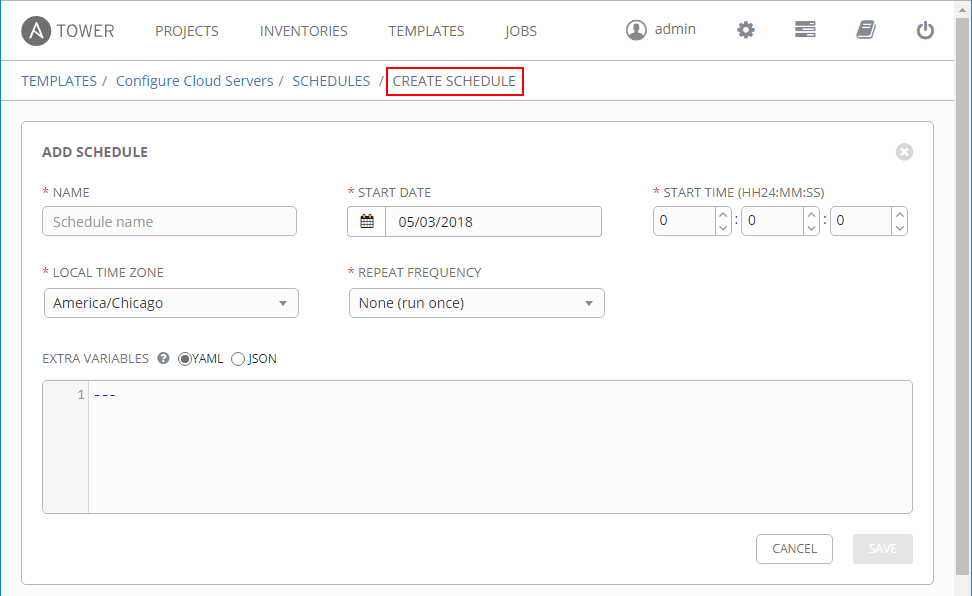 Creating-a-job-schedule-in-Ansible-Tower-to-run-a-specified-Job-Task