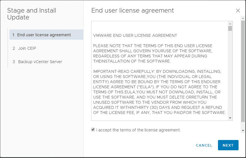 Stage-and-Install-Update-Wizard-VCSA-6.7a-update-begins