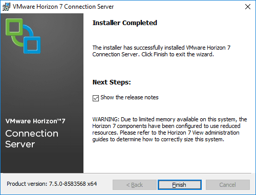 Installation-of-Horizon-7.5-Connection-Server-Completes
