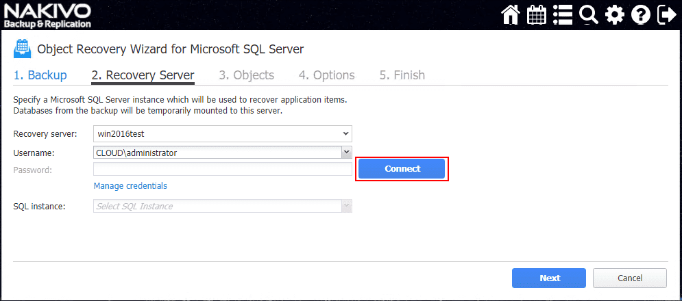 Select-the-SQL-Server-credentials-and-SQL-instance-to-restore-to
