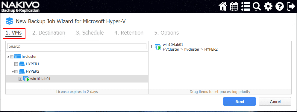 Choosing-the-Hyper-V-VM-to-backup-with-NAKIVO
