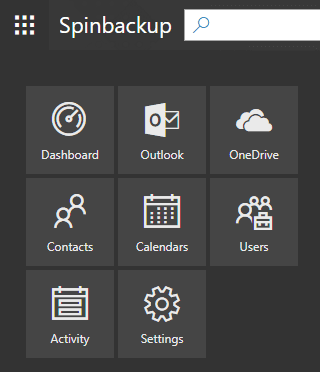 Spinbackup-for-Office-365-Tiled-Navigation-menu