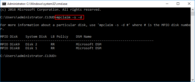 Using-mpclaim-to-check-MPIO-devices
