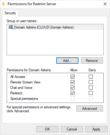 Configuring-Windows-NT-security-under-the-Radmin-server-security-mode