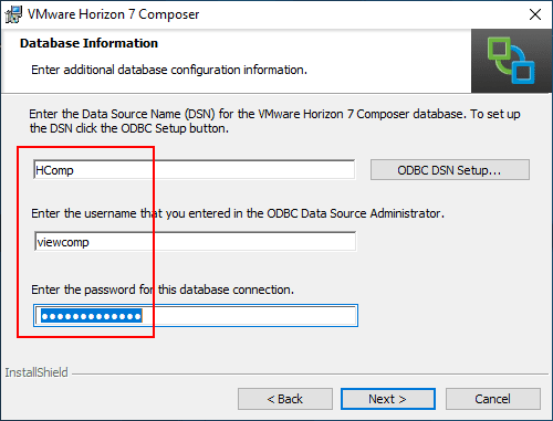 Enter-the-ODBC-data-source-information-just-created-in-the-installation-wizard-for-Horizon-7.7-Composer-Server