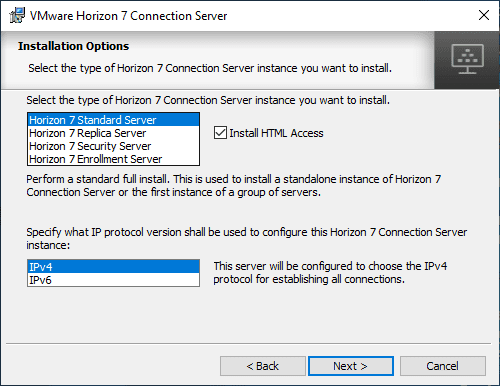 Selecting-the-VMware-Horizon-7.7-Connection-Server-installation-options