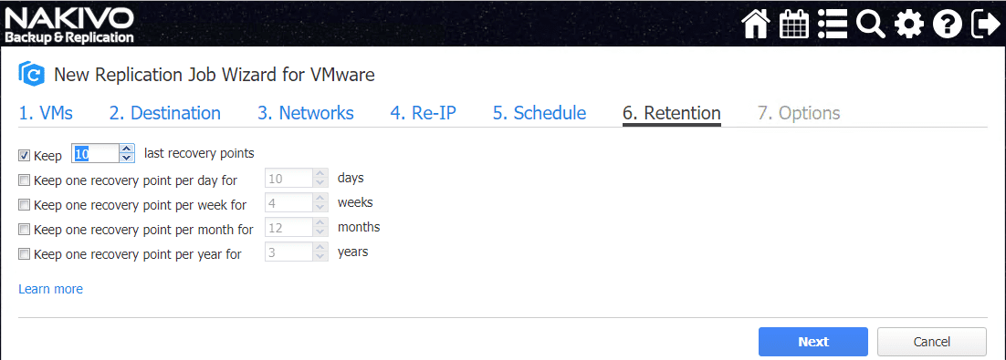 Configuring-the-retention-settings-for-the-replicated-VM