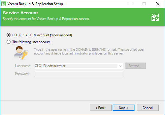 Selecting-the-service-account-for-Veeam-Backup-Replication-9.5-Update-4