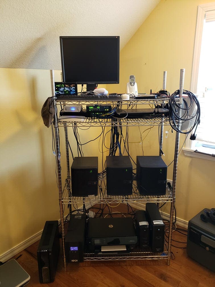 Home-Lab-Rack-using-wire-rack-to-house-equipment-before-rack-upgrade-pic