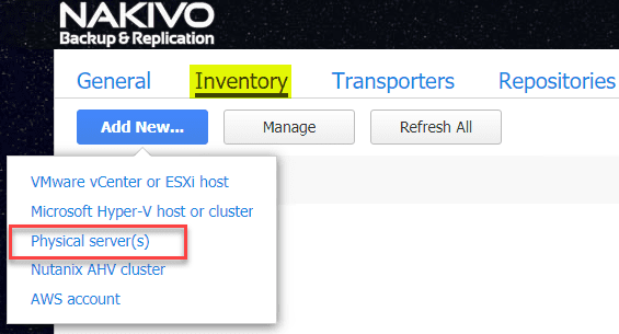 Adding-a-new-physical-server-in-NAKIVO-Backup-Replication-v9.0-inventory