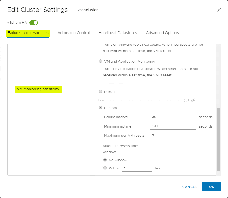 Configuring-VM-Monitoring-and-sensivity-settings