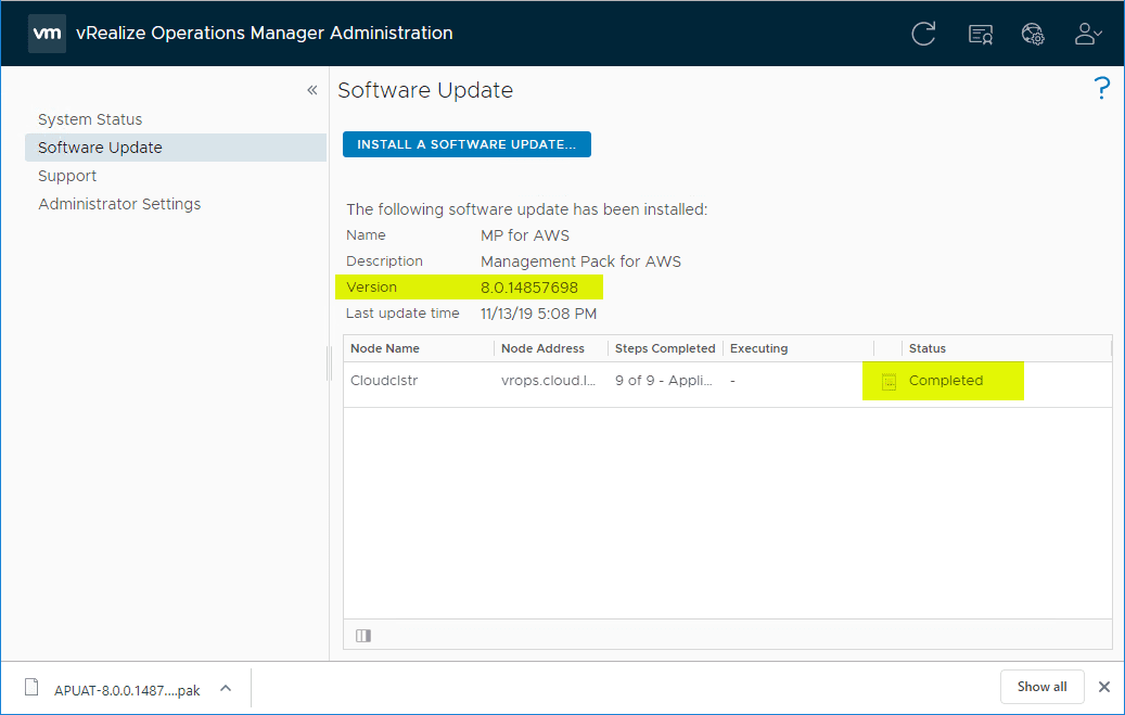 Upgrade-to-vRealize-Operations-Manager-8.0-completed-successfully