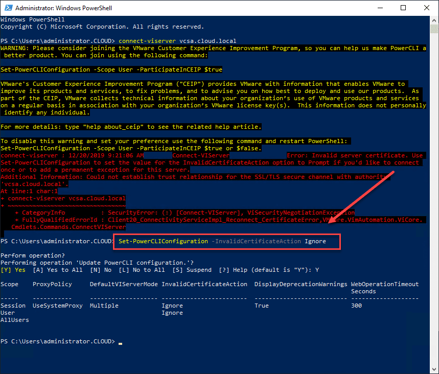 Ignoring-an-untrusted-SSL-certificate-when-you-connect-PowerCLI-to-vCenter