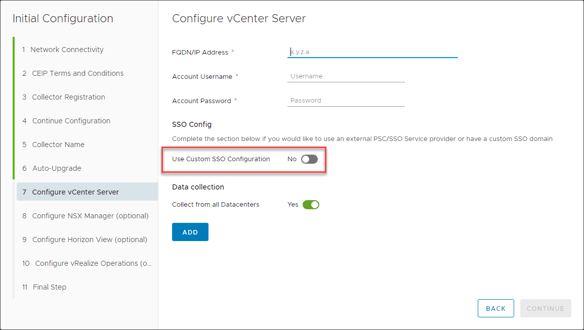 Configuring-the-connection-to-vCenter-Server-for-VMware-Skyline