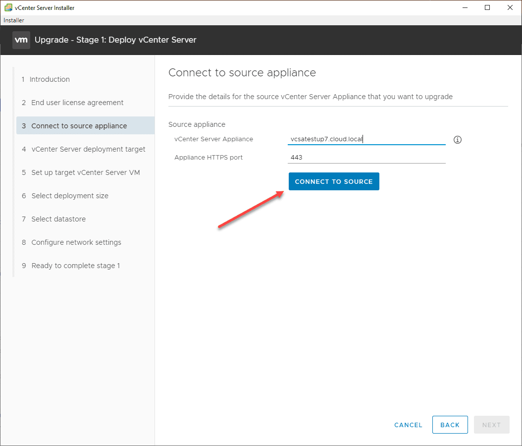 Connect-to-your-source-VCSA-6.7-appliance-to-ugprade-to-VCSA-7-1