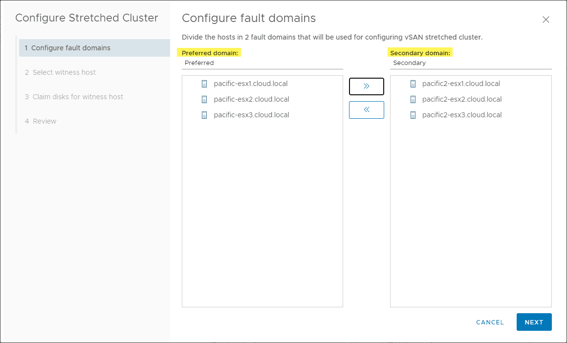 Configuring-the-fault-domains-for-the-vSAN-7-stretched-cluster