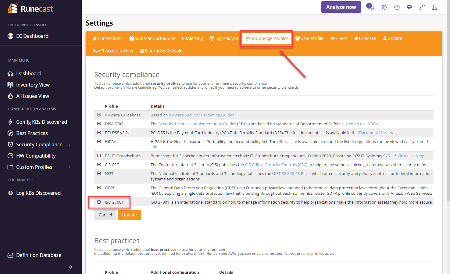 Enabling-the-ISO-27001-knowledge-profile-in-Runecast-Analyzer-4.6