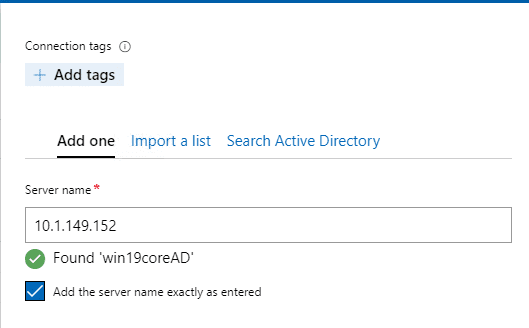 Enter the ip address of your windows server 2019 core server in wac