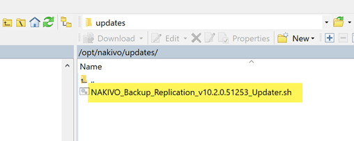 Nakivo backup and replication v10.2 update script uploaed to the appliance