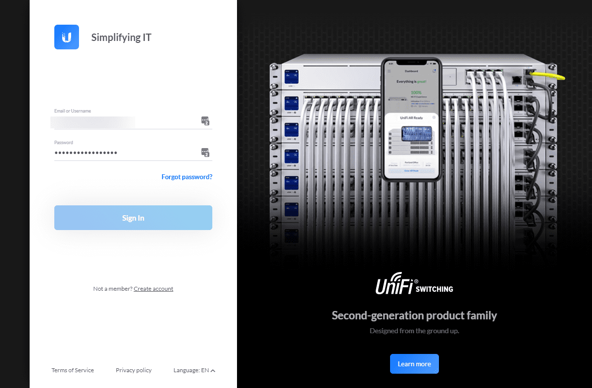 Sign into your ubiquiti account to verify your new password and 2fa