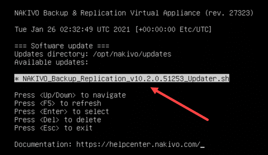 The nakivo backup and replication v10.2 script displays for update