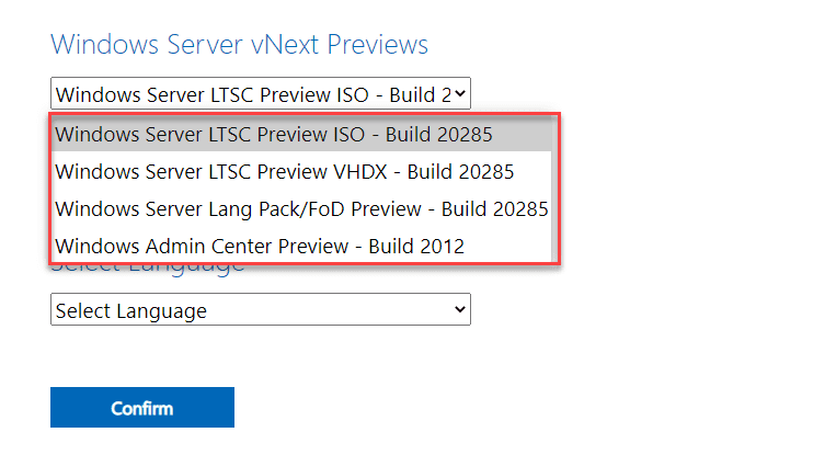 Windows server 2022 download options