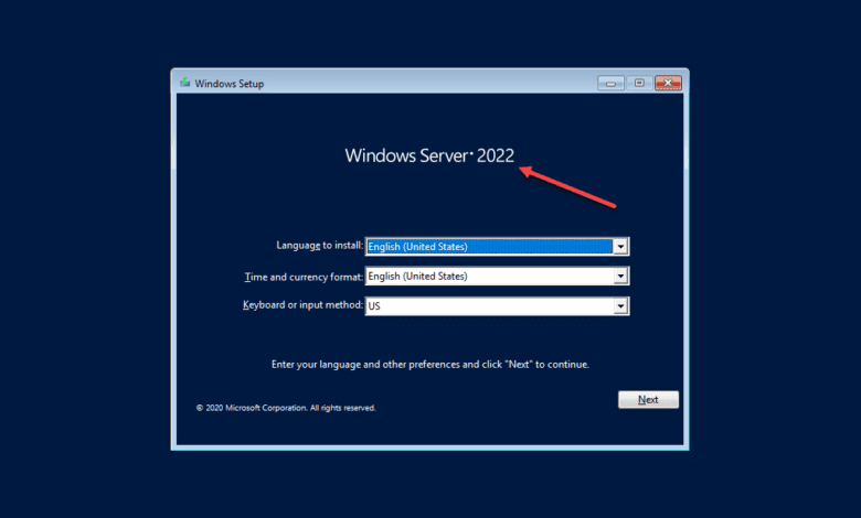Windows server 2022 showing on the installer splash screen