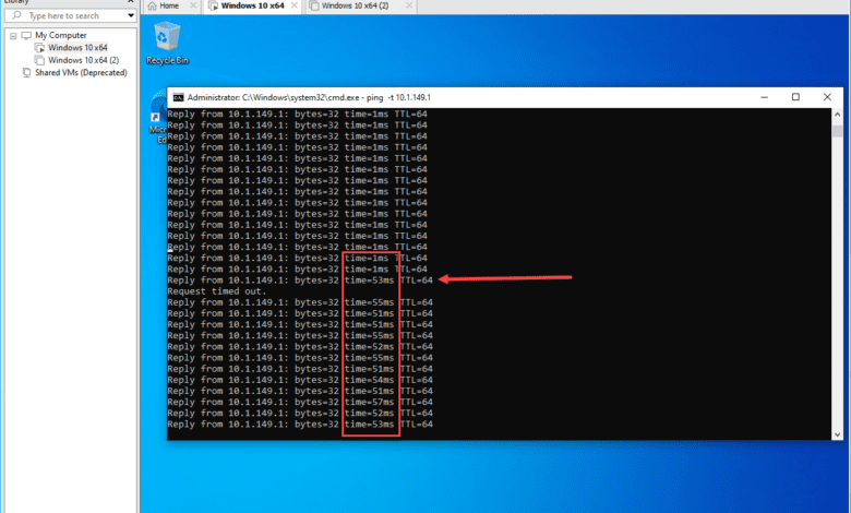 After introducing latency and packet loss with vmware workstation pro
