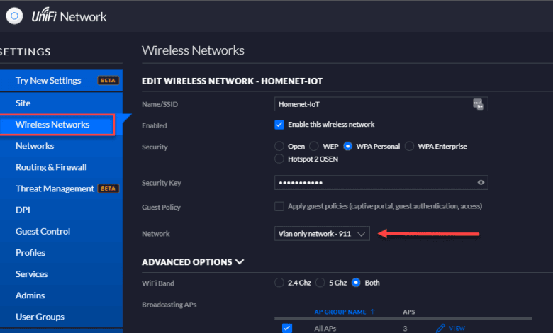 Connecting the unifi network to the wireless network