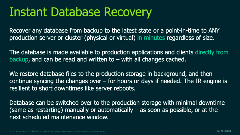 Instant database recovery in veeam version 11