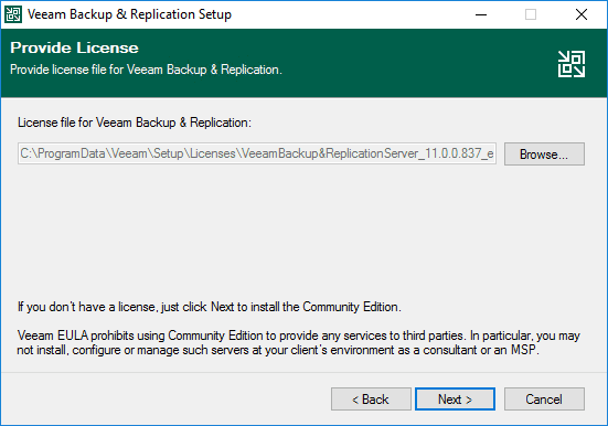 Provide your license for veeam v11 or choose the community edition