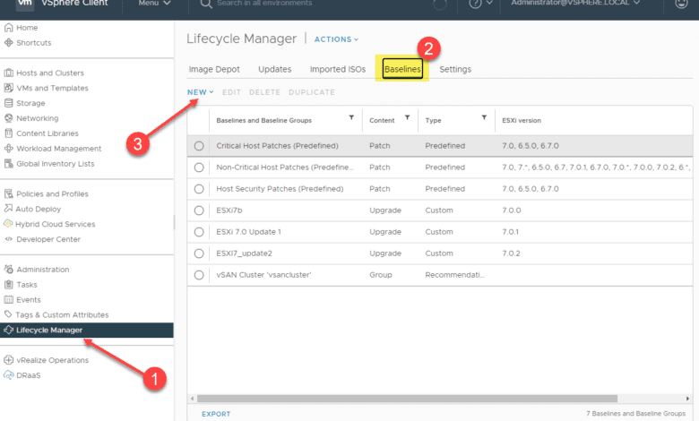 Creating a new upgrade baseline for vsphere 7.0 update 2