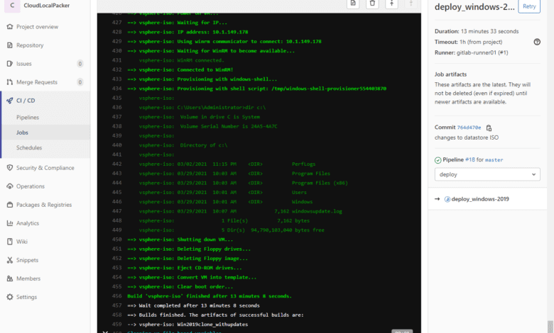 Gitlab ci cd pipeline packer build finishes successfully