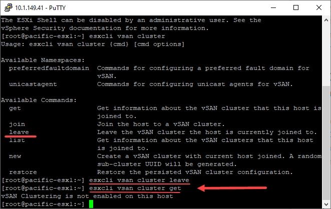 Leaving the vsan cluster from the command line