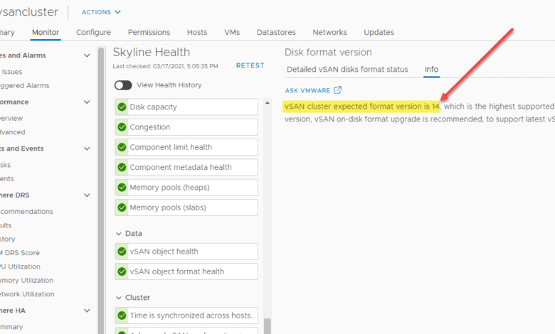 Verifying on disk format version 14 for vsan 7.0 update 2